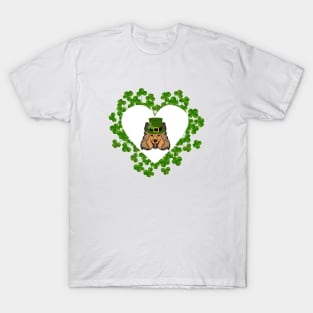 Shetland Sheepdog (Sheltie) Head in Shamrock Heart with Saint Patrick's Day Theme T-Shirt